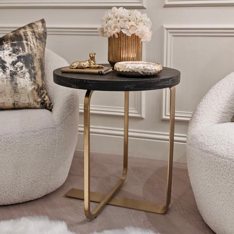 Astratta Black Oak & Gold Premium Round Side Table