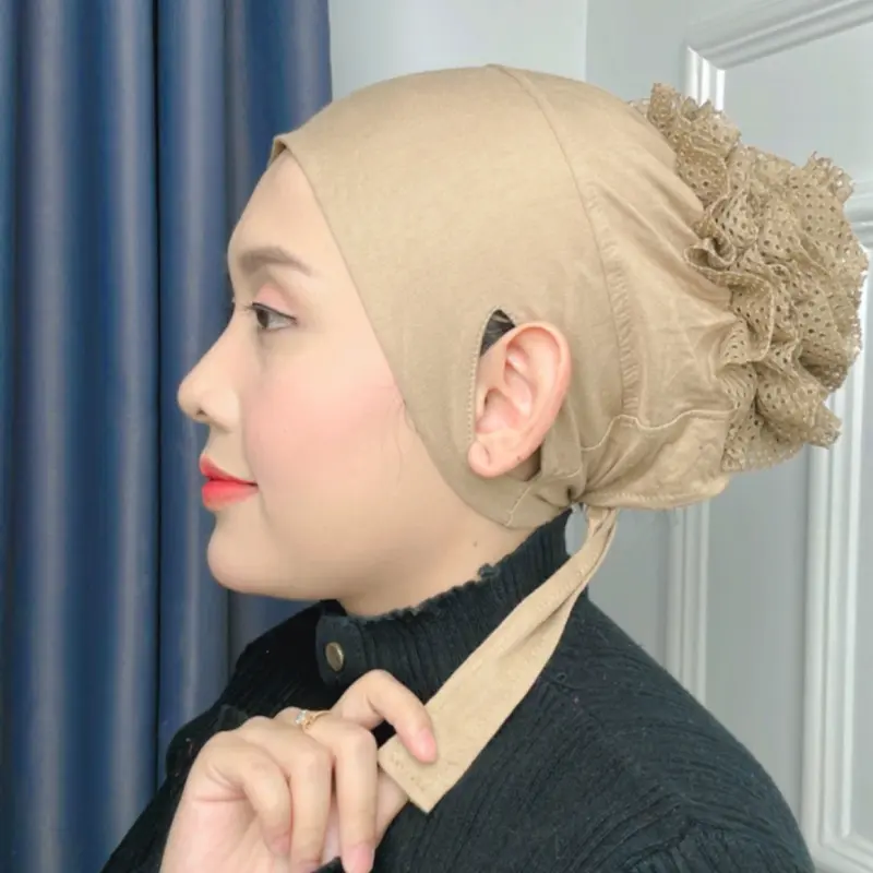 Ciput lubang telinga cepol turki renda bahan rayon super dalaman  Instan hijab kerudung wanita anti budeg 5