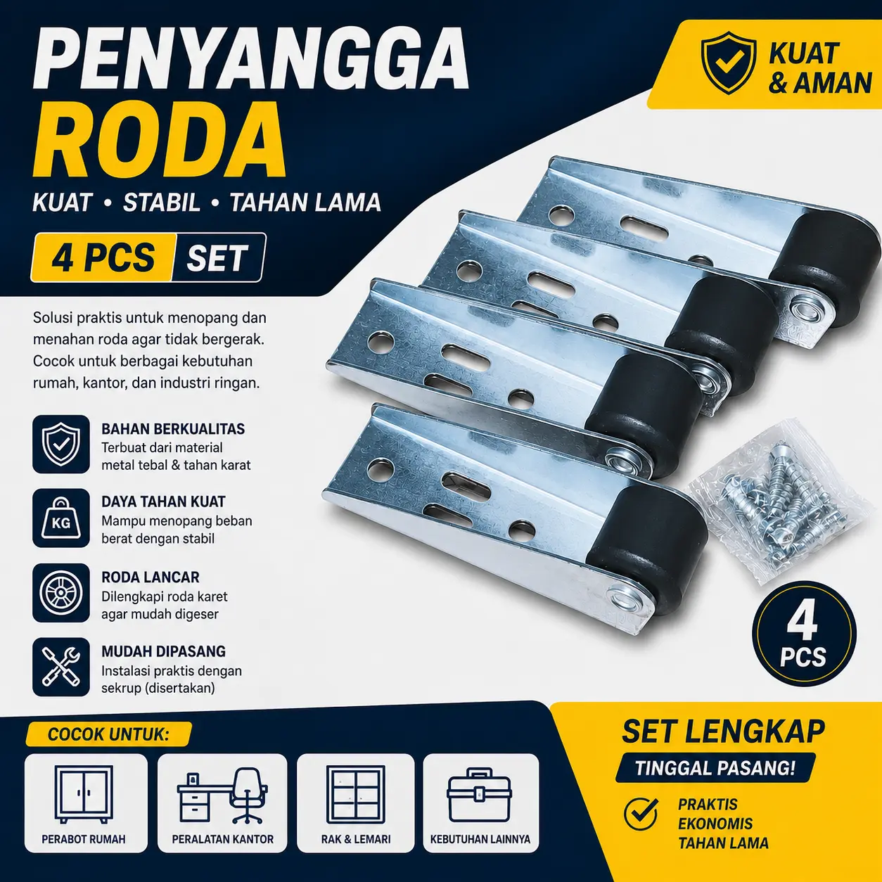 Roda Geser Pintu / Roda Geser Penyangga Pintu Turun Isi 4 Pcs