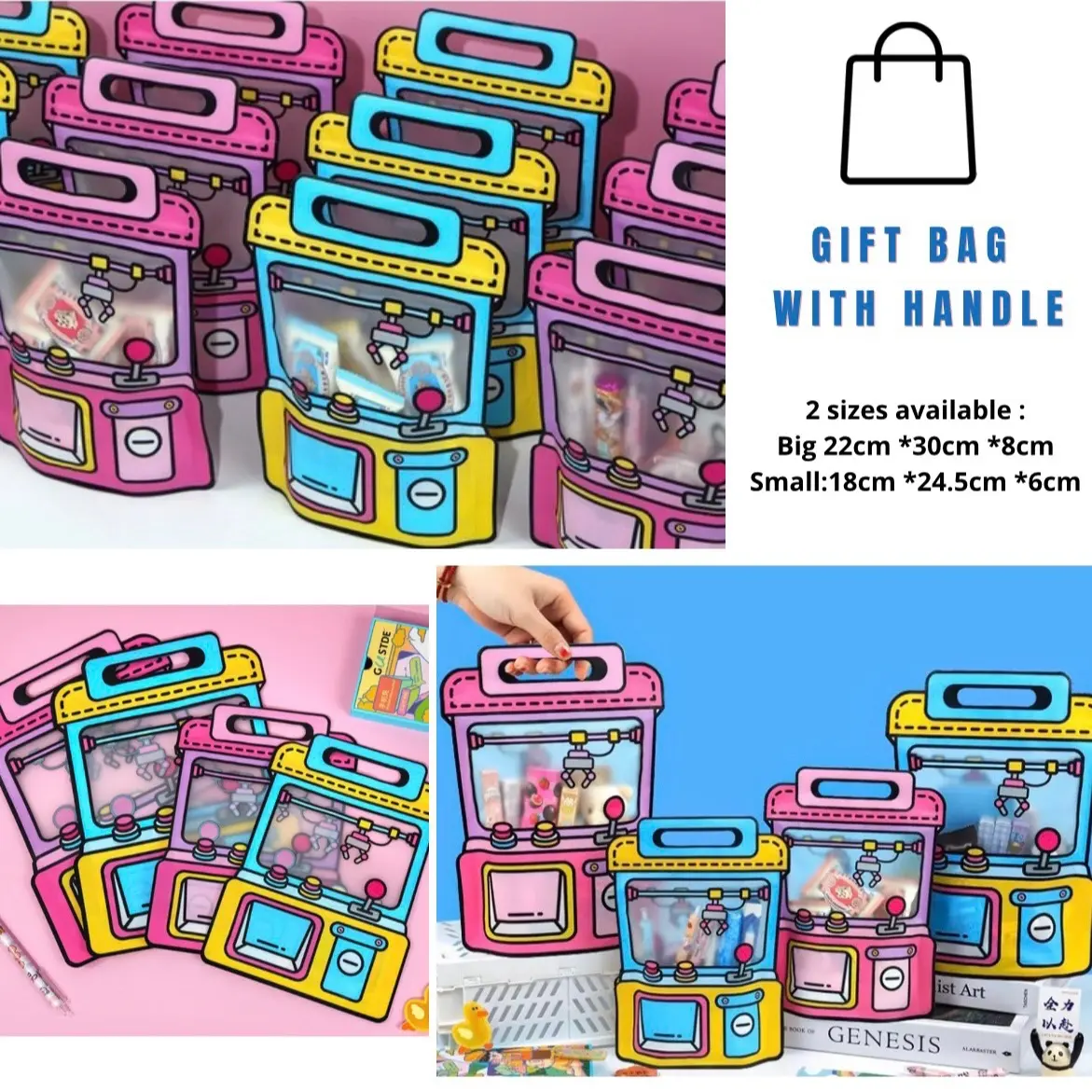【SG Seller]10 pcs claw machine ziploc Bags Cookie Candy Plastic Zipper carry Bags Cartoon gift bag