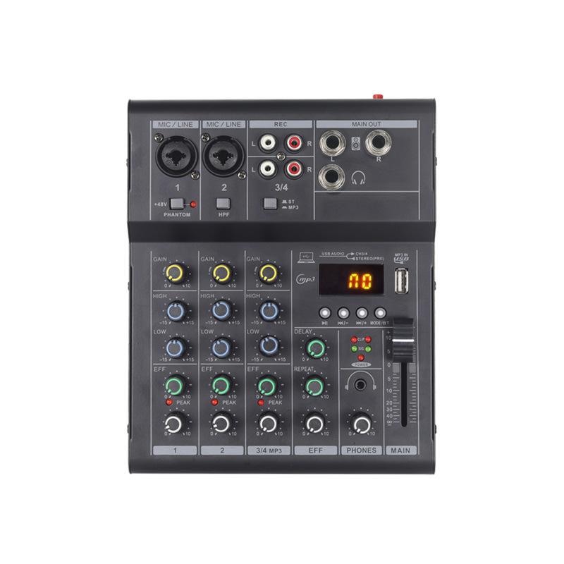 LX01 4 kênh, chuyên nghiệp, nhỏ, bluetooth, máy trộn, với hiệu ứng âm vang, sử dụng tại nhà, karaoke, sân khấu, biểu diễn, đám cưới, hội nghị, bộ khuếch đại Mixer 4