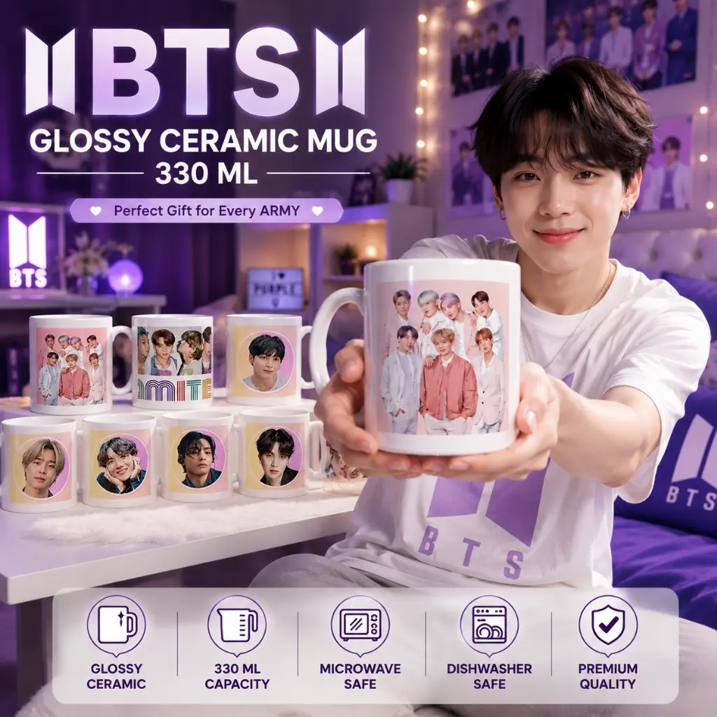Mug BTS Edisi Khusus Desain Member BTS Keramik K-Pop Keren Koleksi ARMY Material Premium Tahan Microwave & Dishwasher Cocok untuk Kado Ulang Tahun