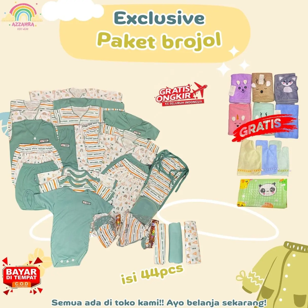 Azzahra Kids Exclusive Paket Brojol Isi Total 44pcs Sudah Free Handuk Watslap Perlak Gratis Ongkir