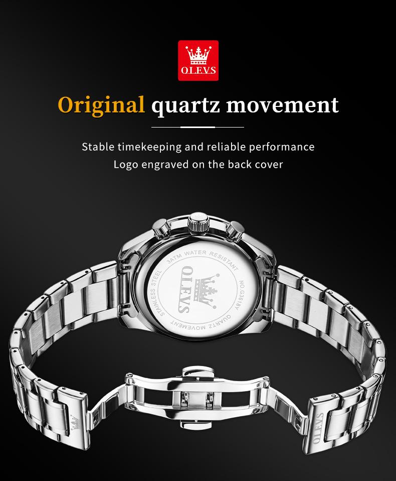 Product Introduction of OLEVS Men's Multifunction Steel Watch | Swiss Quartz + Sapphire Glass | 30M Waterproof & Luminous Dial | Business Minimalist Model 3618 6