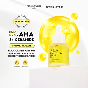 PERFECT WHITE AHA Whitening Serum For Face | 10X AHA 5X Ceramide | Essence Whitening, Moisturizing, Gentle Exfoliate | Perawatan AHA Acid Facial Serum Pencerah Mencerahkan Wajah Atasi Noda Hitam Dark Spot