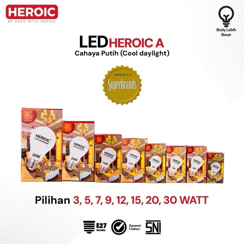 Lampu Heroic LED A / Bohlam LED Lampu Hemat Energi SNI