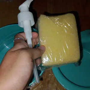 Tempat Sabun Bulat 1000ml + Spons Cuci Piring (2in1) Dispenser Sabun Cair Botol Soap Pump Wadah Sunlight Viral MR.DIY Unik Berkualitas Serbaguna Viral