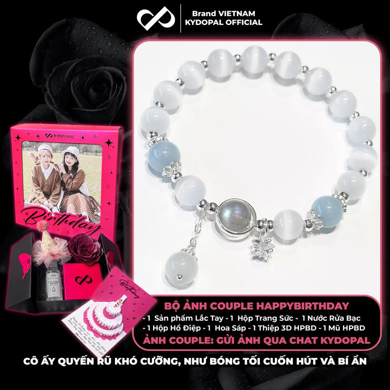 Lắc tay bạc nữ KYDOPAL đá phong thuỷ Hắc nguyệt quang, Thạch hải lam năng lượng tự nhiên - PAL9B8L6