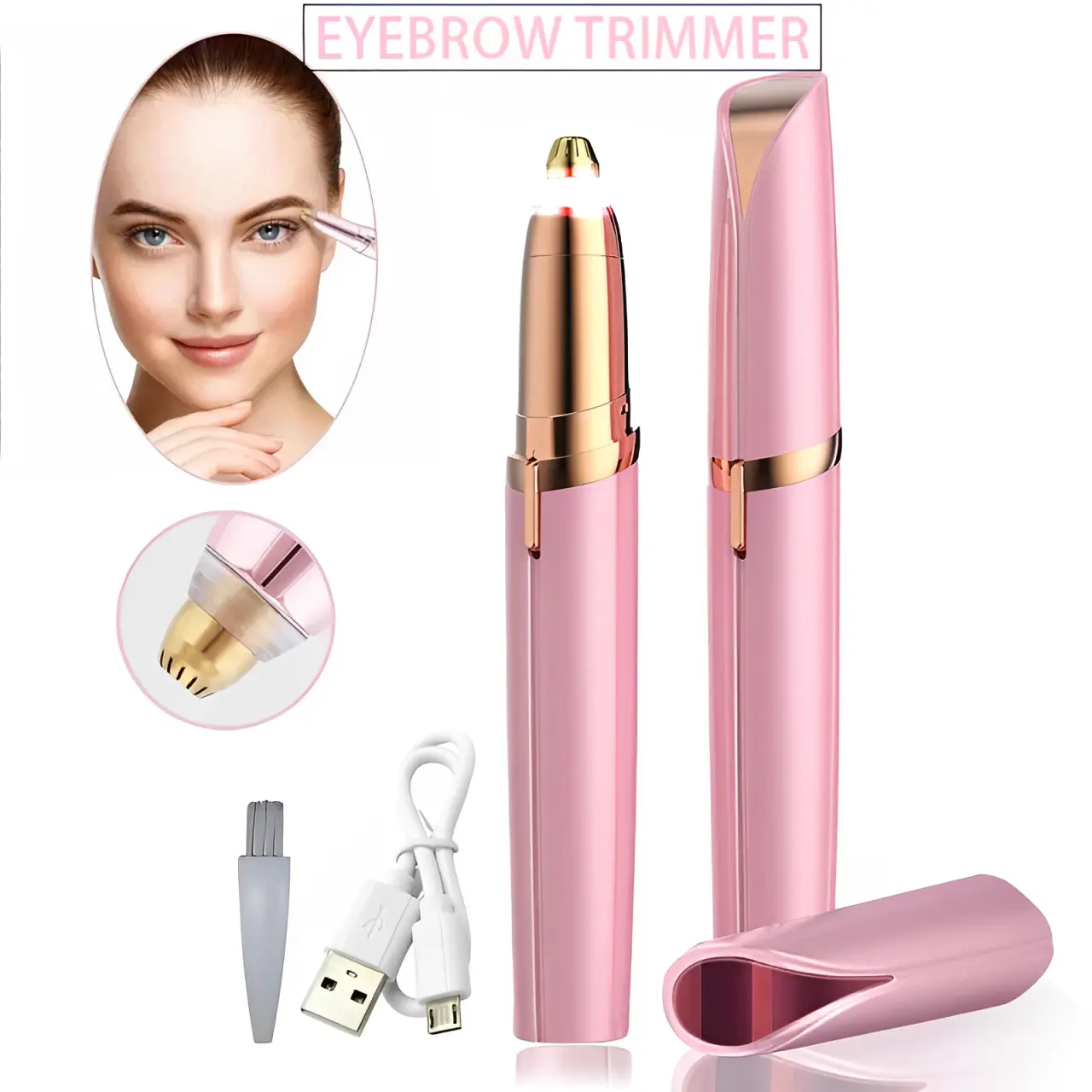 Electric Eyebrow Trimmer Pen Rechargeable Remover painless Razor Eyebrow Epilator Shaver Stainless Steel Women's Automatic Comfort
