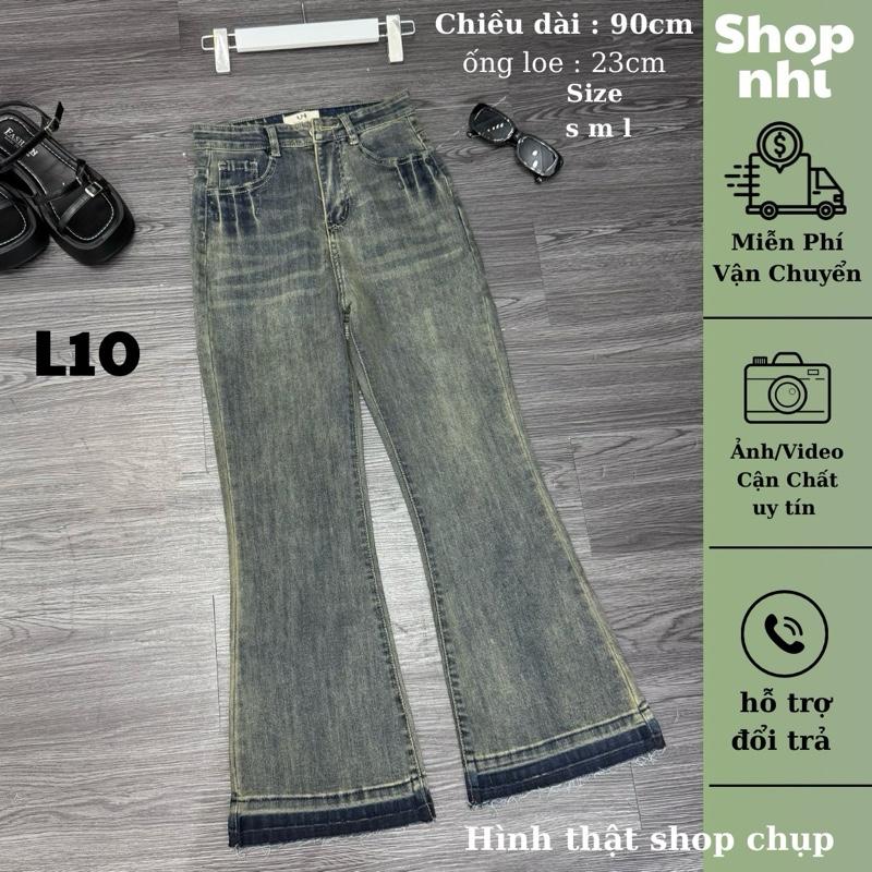 Quần Jean Nữ Bò Ống Loe Trơn Lưng Cao Co giãn Mềm Mịn , Dài 90cm Đủ Size S/M/L ( L10 )