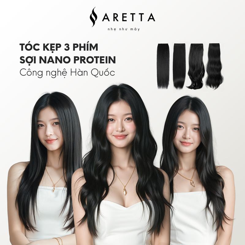 [Tặng Lược Gỡ Rối Và Xịt Dưỡng Tóc] Tóc Giả Nữ Kẹp Set 3 Mảnh ARETTA Công Nghệ Sợi Protein Nano Mềm Nhẹ Như Tóc Thật - Tóc giả ARETTA - Trải nghiệm cảm giác nhẹ như bay
