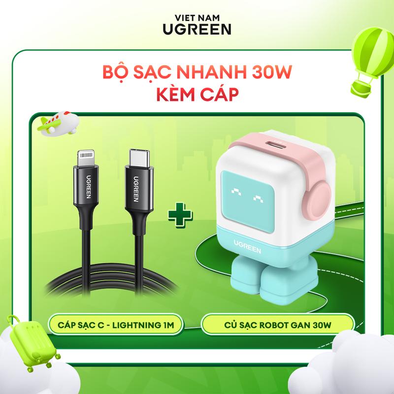  Bộ sạc nhanh Ugreen Robot 30W | Kèm cáp Lightning 1M | Công nghệ GaN | Sạc nhanh cho dòng iPhone 8 đến iPhone 14 Pro Max Bảo hành 18 tháng 1 đổi 1 