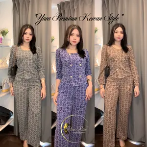 Yura Premium Korean style Atasan dan Celana Panjang Nyaman Wanita Nyaman Wanita Setelan