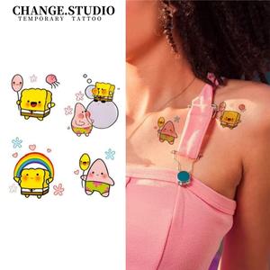 Miếng Dán Hình Xăm Màu, Thiết Kế Hoạt Hình SpongeBob, Kéo Dài 7 Ngày, Không Thấm Nước Và Chống Ma Sát, Thích Hợp Cho Khuôn Mặt