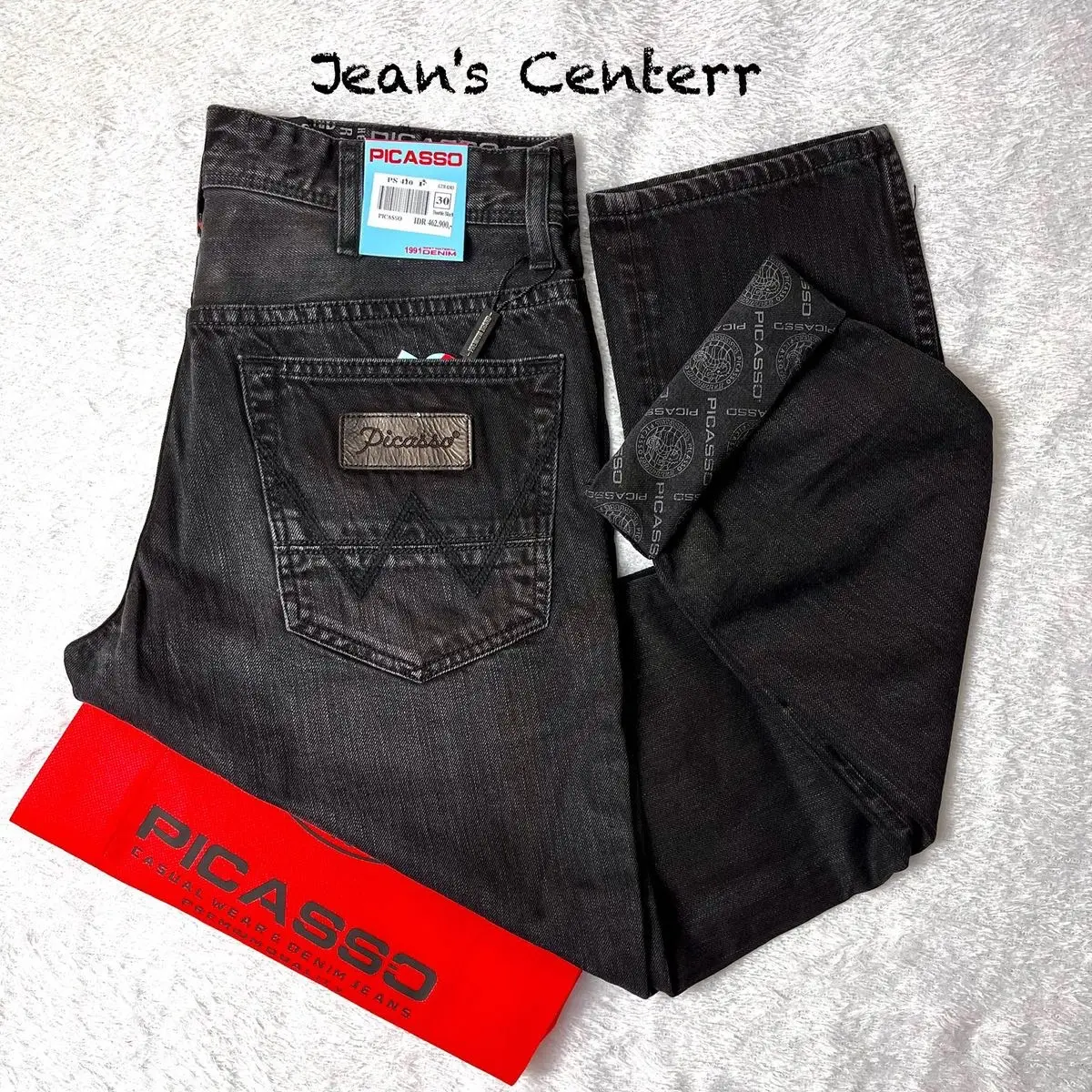 Celana PICASSO W series kantong Kulit Denim Slim Fit Non StreachNyaman Hitam Biru Jeans Panjang Pria Santai Cowok Muda