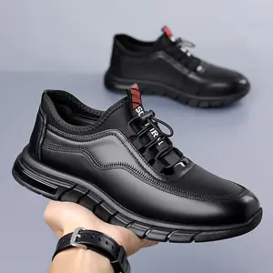 Sepatu Pantofel Pria Kulit Sapi Asli Tiga Sambungan, Kasual Bisnis Sol Lembut Anti Licin, Ukuran Besar Peninggi Dalam, Nyaman untuk Semua Kesempatan