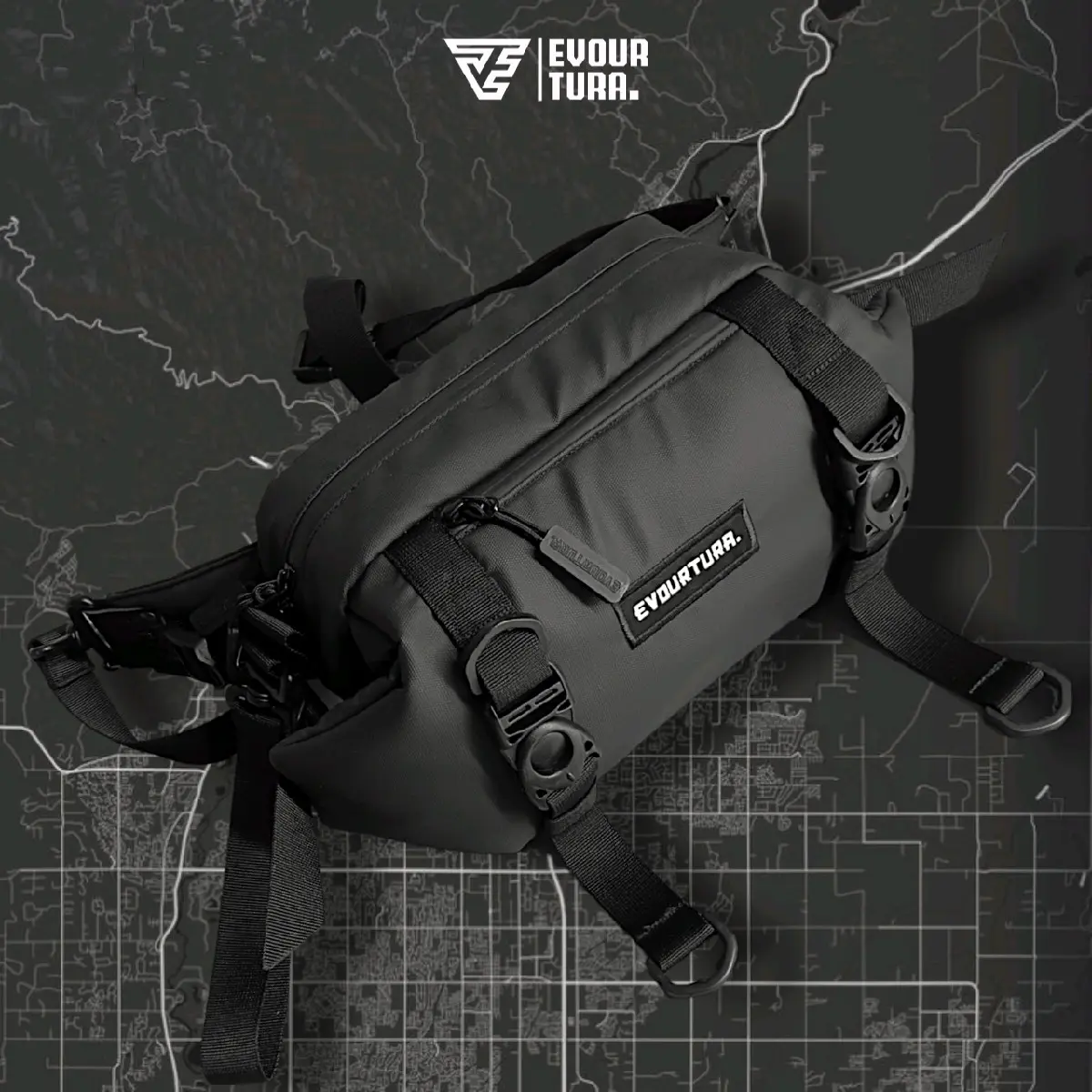 EVOURTURA Tas Premium Anti/Tahan Air Waistbag Waterfroop Hitam Tas Pinggang Pria tas Slempang Pria/Cowok Dewasa/Remaja Slingbag [Dexter]
