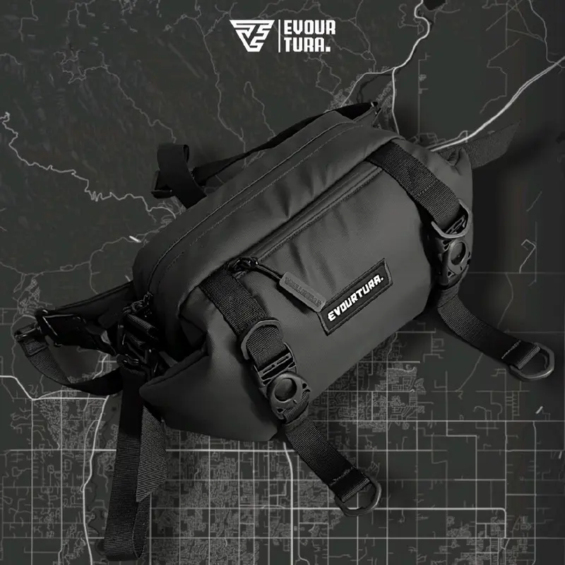 EVOURTURA Tas Premium Anti/Tahan Air Waistbag Waterfroop Hitam Tas Pinggang Pria tas Slempang Pria/Cowok Dewasa/Remaja Slingbag [Dexter] 0