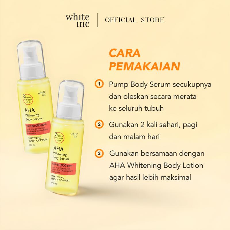 Whiteinc AHA Body Serum Mencerahkan melembabkan Kulit kusam dan Kering lotion pemutih peeling hb aha Pencerah Tubuh Melembutkan handbody tone Hitam dan Mengencangkan whitening 5