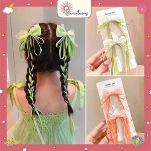 Jepit Rambut Model Pita Juntai Satin Aksesoris Hair Clip Coquette Long Bow Fashion Anak Perempuan