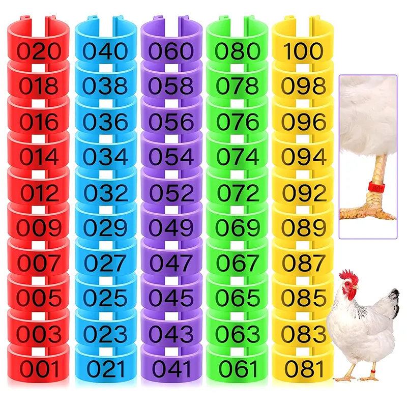 50/100Pcs Chicken leg ring Adjustable Leg band for gamefowl duck Colorful Numbered Chicken feet tag