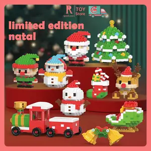 Limited Edition Natal Mainan Balok Bangunan Natal Hadiah Natal Pohon Natal Santa Klaus Blok penyusun perakitan /Hadiah Hari Guruartikel kecil