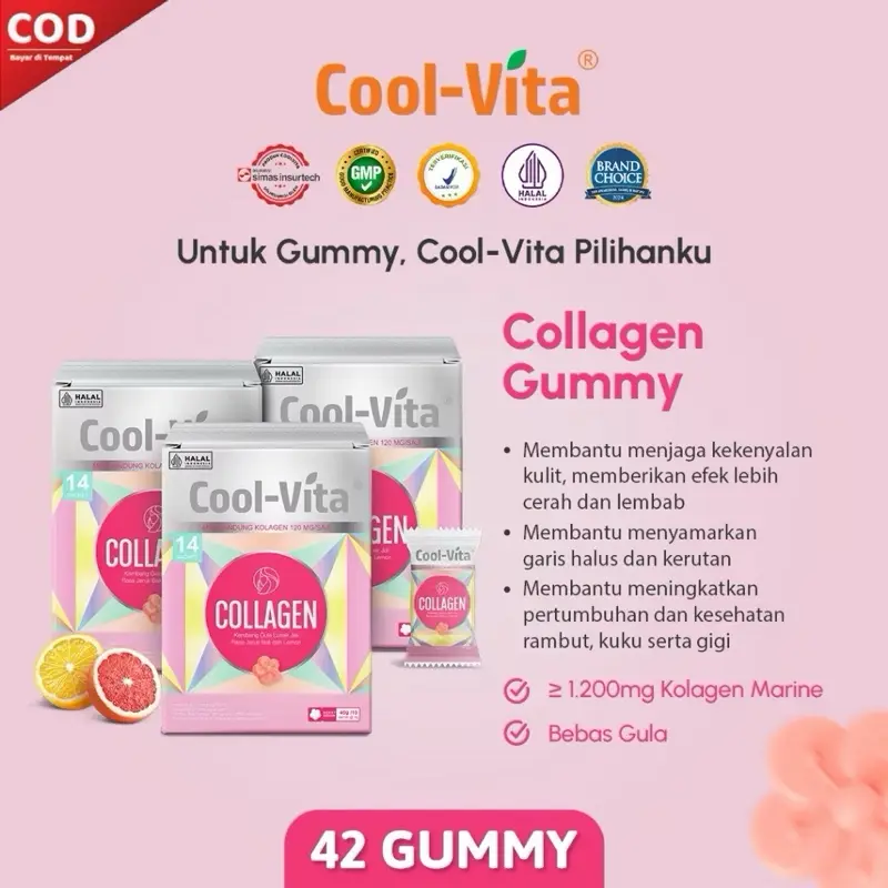 [BUNDLING 3 BOX] Coolvita Collagen Gummy Rasa Jeruk Bali dan Lemon Gummy Sehat Penuh Manfaat Suplemen Rambut, Kuku, Kulit 1