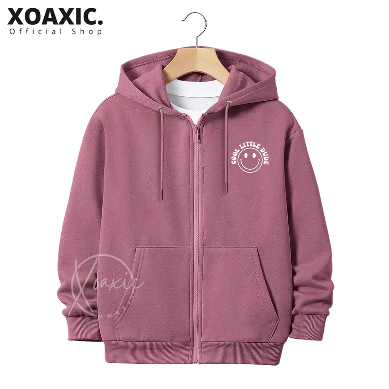 Jaket Hoodie Zipper Anak Laki-laki/Perempuan Usia 3-13 Tahun Motif Sablon COOL LITTLE Dude Bahan Fleece Tebal Premium Fashion Bulu 4