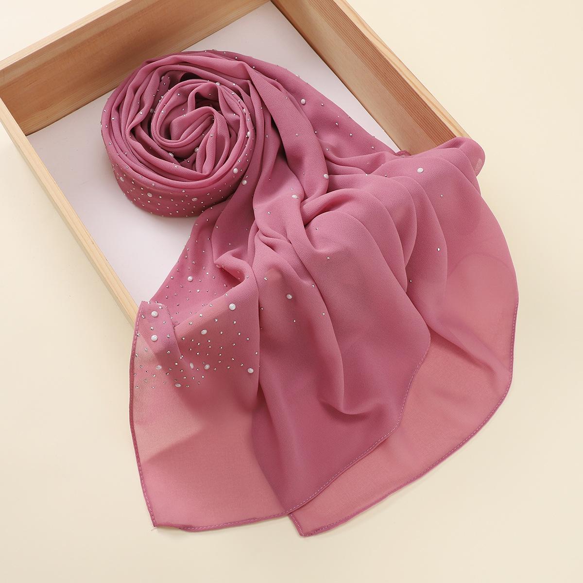 Malaysia Indonesia Pearl Chiffon material Baotou scarf rhinestone porcelain decorative fashion headscarf_voghion.com