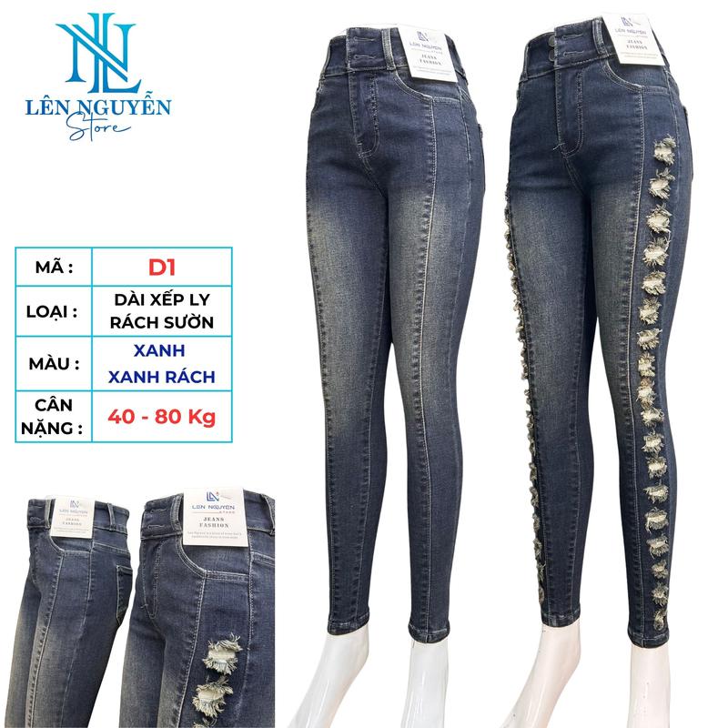 D1 [ Len Nguyen Store ] Quần Jean (Bò) Nữ, Lưng Cao 2 Nút, Dài 95-97cm, Màu Xanh, Size 40kg-80kg, Thiết Kế, Co Giãn, Mền Mịn, Bigsize, Hotgirl, Skinny, Ống Ôm, Mang Phong Cách Năng Động, Trẻ Trung, Tự Tin, Dễ Phối Đồ. Denim Women Pants