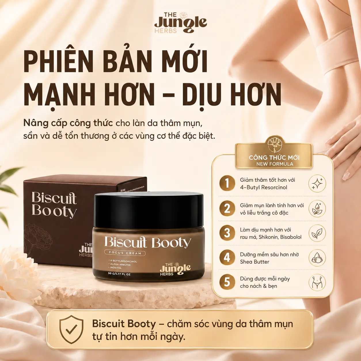 Kem hỗ trợ mờ THÂM, giảm MỤN vòng 3, nách, bẹn, giảm CHAI SẦN, giúp da MỀM MỊN Biscuit Booty - THE JUNGLE HERBS [CÓ CHE TÊN] | BigBuy360 - bigbuy360.vn