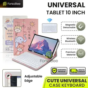 FORSABEE - Case Keyboard Motif untuk Tab Tablet ukuran 7 8 8.4 8.7 9 9.7 10 10.1 Inch Inci Wireless Bluetooth Keybord Kibord Papan Ketik Touch Track Pad Touchpad Trackpad Flip Casing Book Cover Anak Kid Kids Gambar Karakter Lucu Universal
