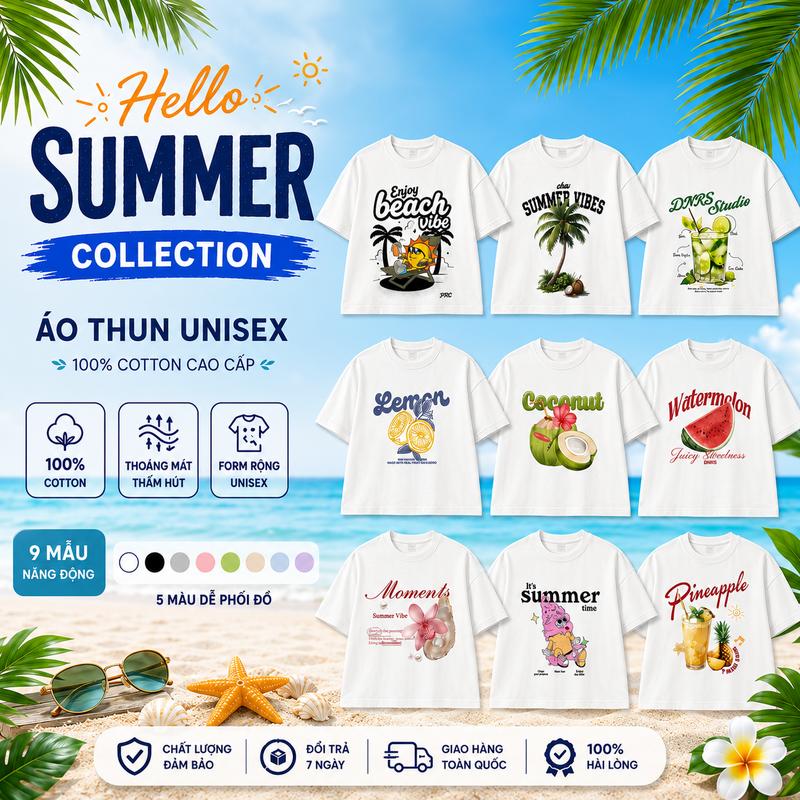 Áo Thun Unisex Team Building Đi Biển Mùa Hè H&V Store Cotton Mềm Mát Form Thường