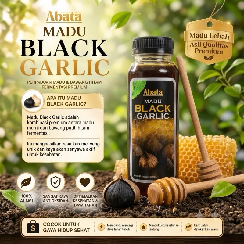Abata Madu Black Garlic Fermentasi Premium 330Gr - Kualitas Pilihan dengan Rasa Manis Gurih & Tekstur Lembut untuk Gaya Hidup Sehat - Bahan, Food