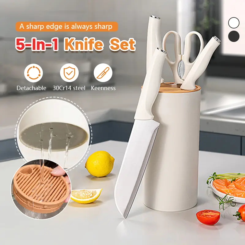 (SG Ready Stock) 5Pcs Kitchen Knife Set Black Steel Stainless Steel Kitchen Cooking Knives Non Stick Knife Non Rust Wear Resistance Oxidation Resistance Kitchen Cooking Knives CNY Gift Present