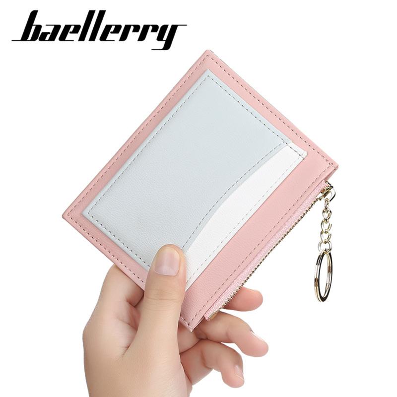 Baellerry Womens Korean Style Patchwork PU Zippered Key Holder Multiple Card Slots Compact Wallet 4