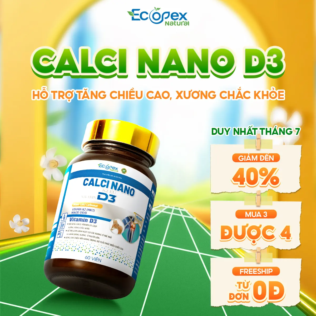 CANXI NANO D3 - Bổ Sung Canxi, Hỗ Trợ Phát Triển Chiều Cao, Giúp Xương Chắc Khỏe - Hộp 60V Cho 30 Ngày.. Các Bạn Đọc Kĩ Mô Tả Sản Phẩm Trước Khi Mua Nhé !!!