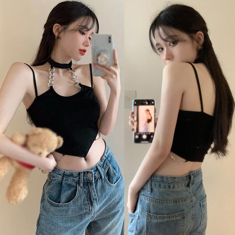 Áo Không Tay Dành Cho Nữ, Có Dây Xích, Dây Treo, Cổ Yếm khoét Women Top