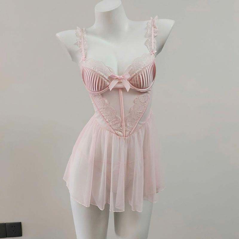 V593 - Váy ngủ ren 1 lớp có gọng và đệm mút from ôm tôn dáng kèm chip hàng chuẩn QC loại 1