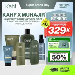[SPECIAL SUPER BRAND DAY! KAHF BUNDLE 6IN1 PAKET GANTENG TANPA RIBET] Paket Complete Set (Face Wash + Toner + Serum + Sunscreen Moisturizer + Body Wash + Deodorant) - Rawat Wajah Tetap Cerah & Tanpa Jerawat - Suitable for Daily Use & Sensitive Skin