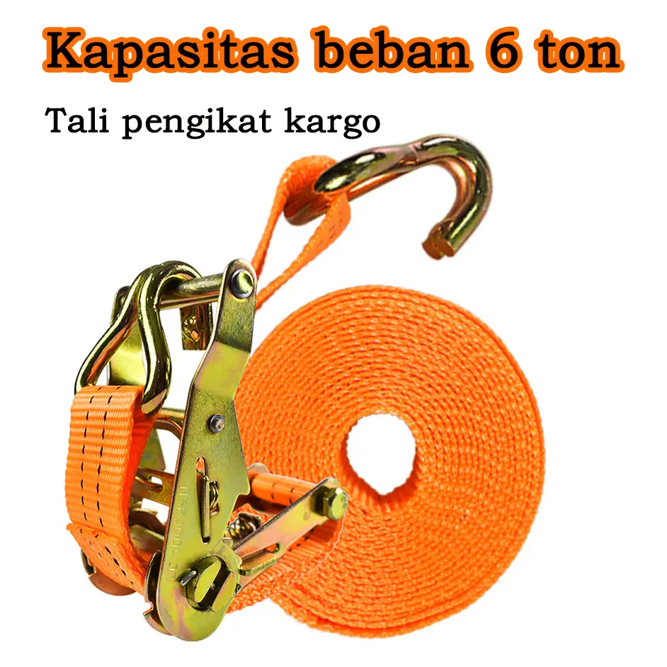 Rachet tie down 6-10 Meter 800KG/Tali pengikat barang di motor/Trackbelt/Sabuk truk/Tail pengikat barang /Lashing track/Trek belt/tali motor pengikat baran/ikat/Webbing cargo lashing belt/Tali karet pengikat barang