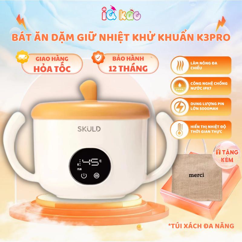Bát Ăn Dặm Giữ Nhiệt Khử Khuẩn SKULD K3PRO Bình Ủ Cháo Cho Bé Trang Bị Thép Y Tế Không Gỉ 316L Thanh Trùng Chống Nước IPX7 Làm ẤM 3 Chiều An Toàn Cho Bé