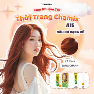 Nhuộm tóc màu Nâu Đỏ A15 Rạng Rỡ TOPCHARM 30 màu, lên màu nhanh chuẩn, dưỡng tóc bóng mềm (kèm oxy, bao tay, lược) Nhuộm Tóc Đổi Màu Tóc Nữ