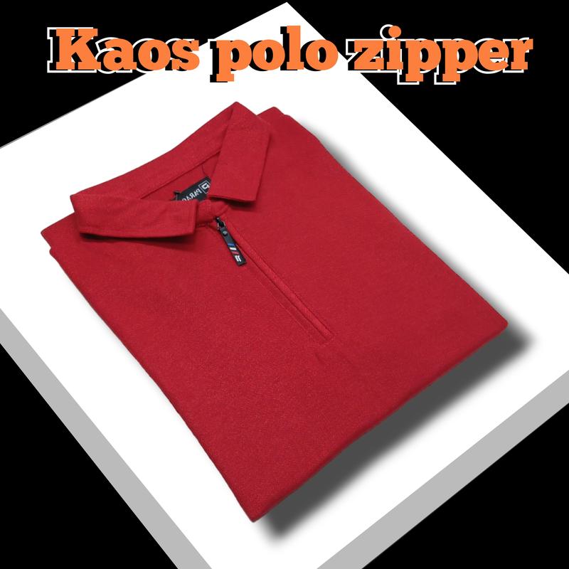 Baju Kaos Polos Shirt Resleting Depan Lengan Pendek Kerah Polos Zipper Katun 3