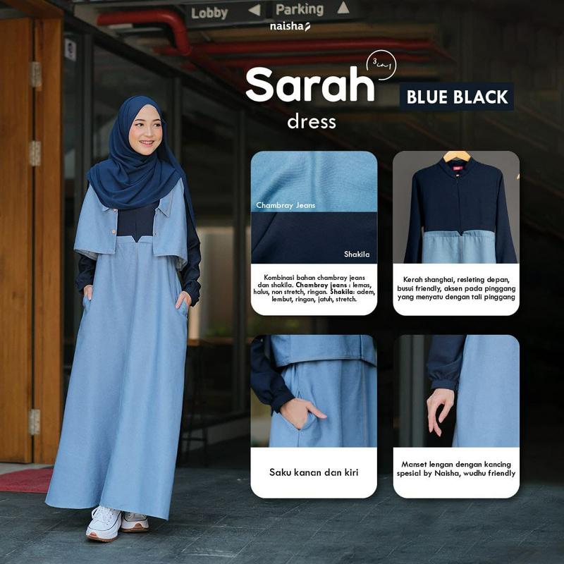 Sarah Dress 3in1 by Naisha Dress Lebaran 2024 Model Gamis Terbaru Remaja Dress Wanita Busui Frendly Kancing Kerah 1