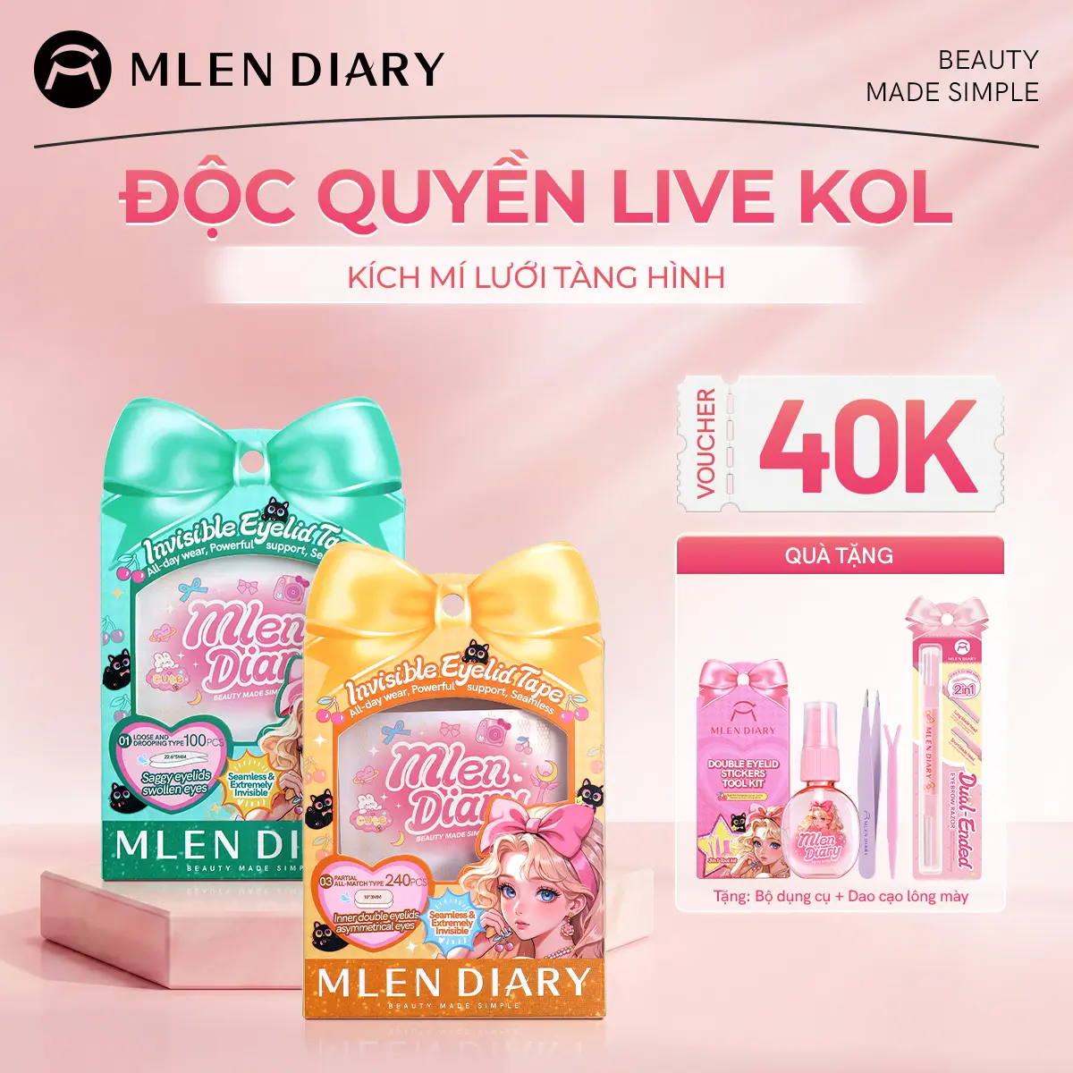 Mlen Diary - Miếng Dán Kích Mí Lưới Tàng Hình Tự Nhiên Phù Hợp Cho Mọi Dáng Mắt, Nhiều Lựa Chọn Dễ Dùng Cho Người Mới Bắt Đầu- Kích Mí Không Gây Lộ, Tự Nhiên Cả Khi Không Makeup