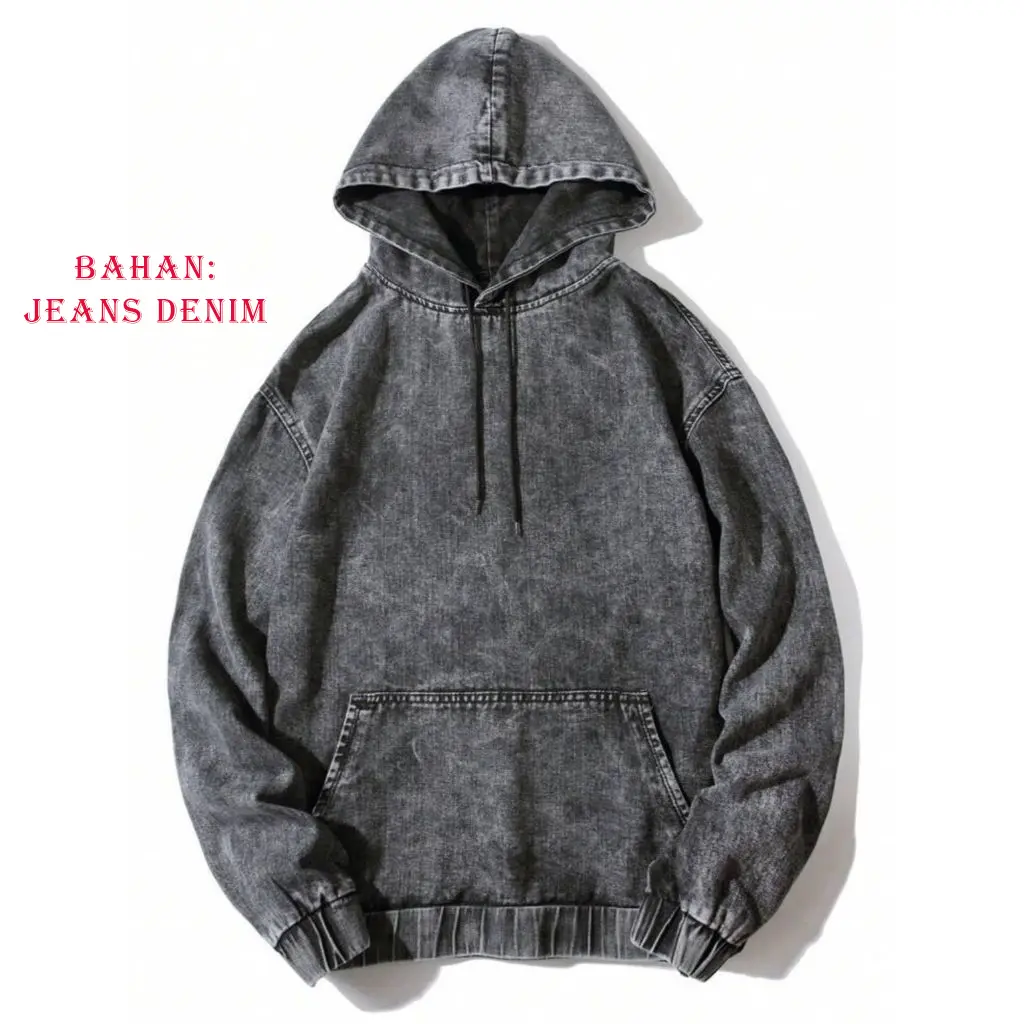 Hodie Berbahan Jeans Denim Varian Warna Black Wash & Navy Wash Panjang Unisex Hitam Biru Pria Wanita