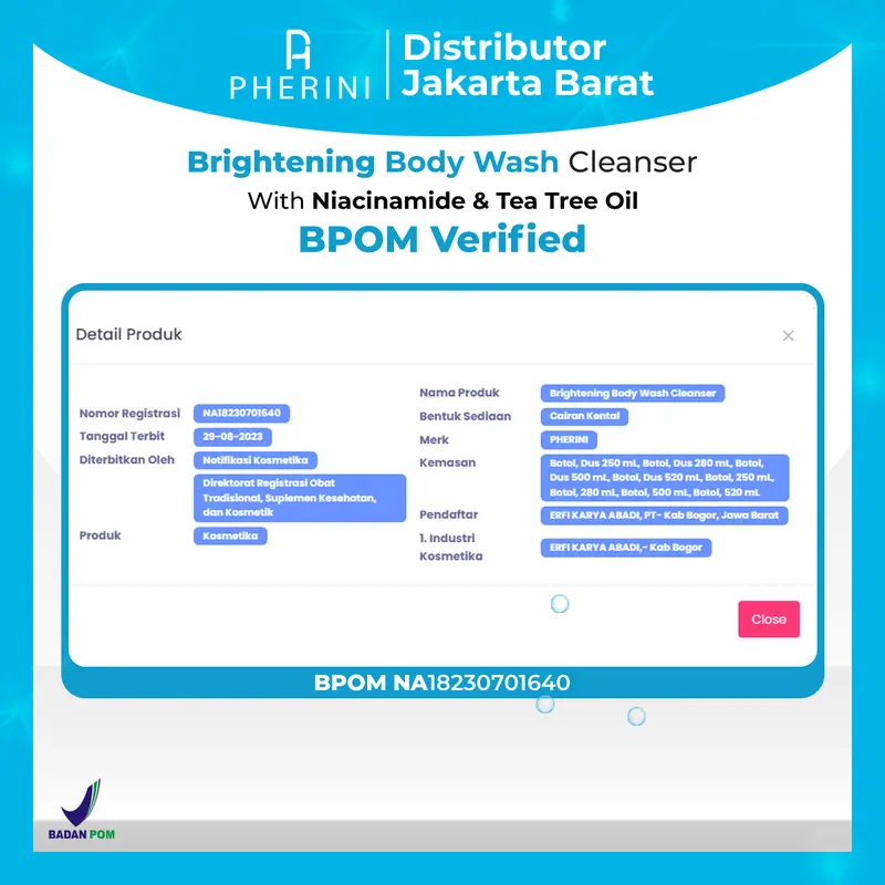 PHERINI BUNDLE ARMPIT BRIGHTENING CREAM + BODYWASH CLEANSER Arbutin Ketiak Hitam Mencerahkan Selangkangan Niacinamide Memutihkan Extract 7