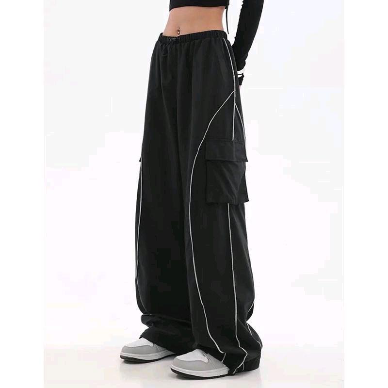Product Introduction of Unbroken Officiall Y2K BUGGY PANTS CARGO Casual UNISEX Celana Panjang unsex regular wanita loose baggy skena outfit cewe ootd bawahan parasut karet  Hitam Jogger Cewek 16