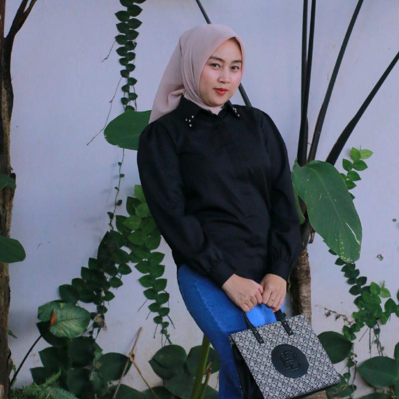 Kemeja wanita casual by Mafaaza Atasan Kerah Payet Mutiara 1